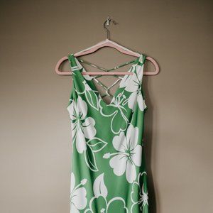 Green & White Hibiscus Dress